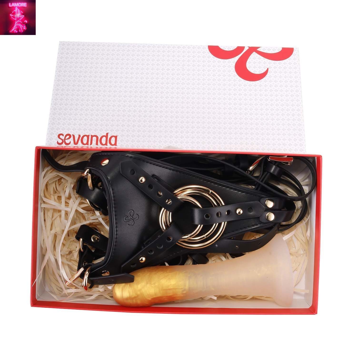 Страпон LOCKINK SEVANDA Queen Sheba Strapon Golden Dildo, регульовані кріплення, силіконовий дилдо