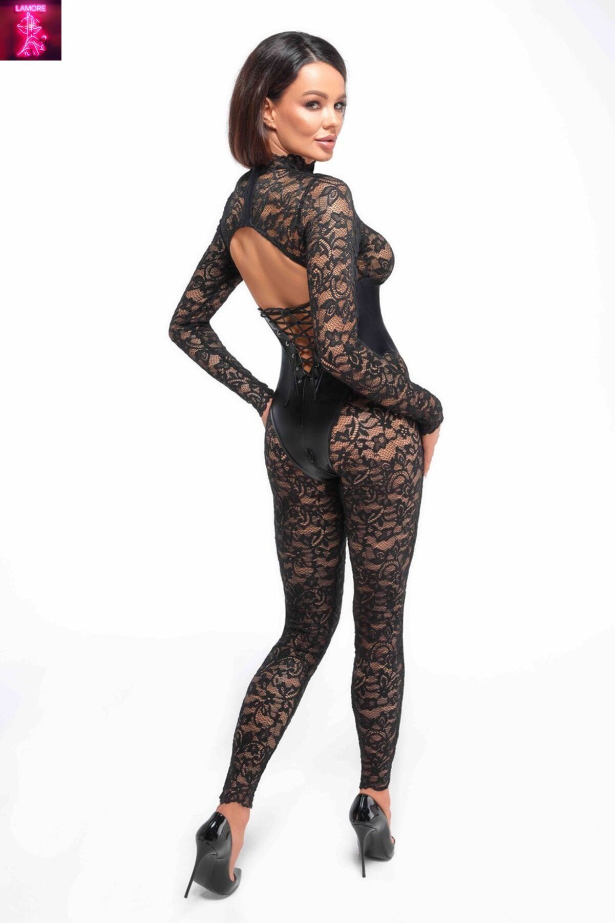 Комбінезон Noir Handmade F299 Enigma, 3XL, мереживо, довгий рукав, імітація корсета, доступ