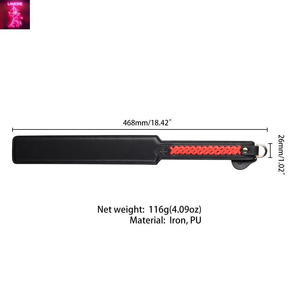Паддл LOCKINK SEVANDA Braided-handle Spanking Paddle, чорно-червоний, гладенький, з плетінням на ручці