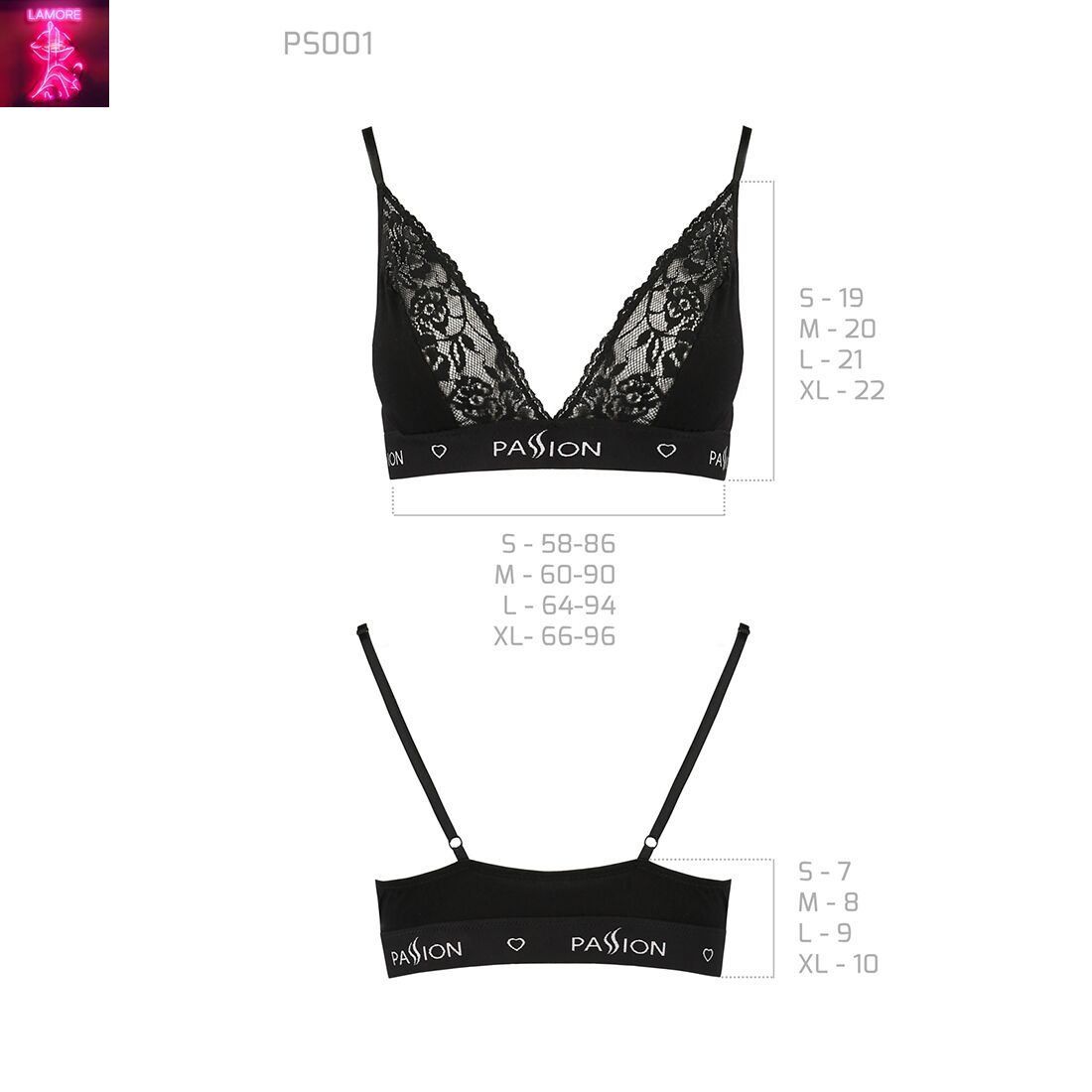 Еластичний топ з мереживом Passion PS001 TOP S, black