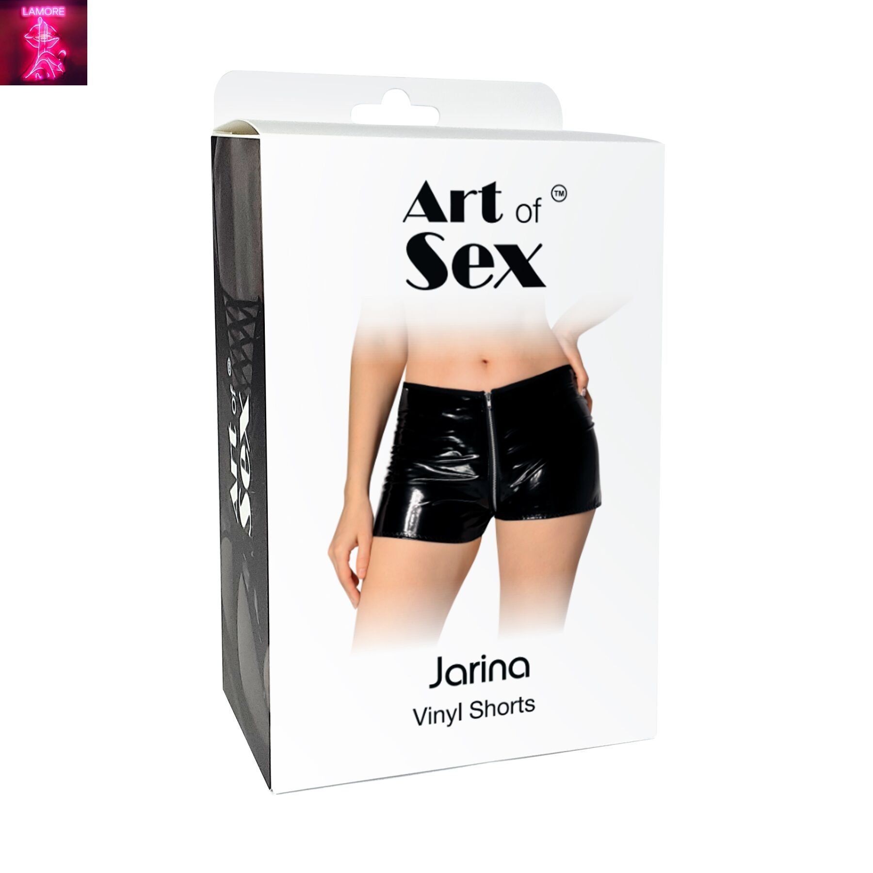 Шортики на блискавці Art of Sex - Jarina, колір чорний, з ефектом мокрого оксамиту, розмір S