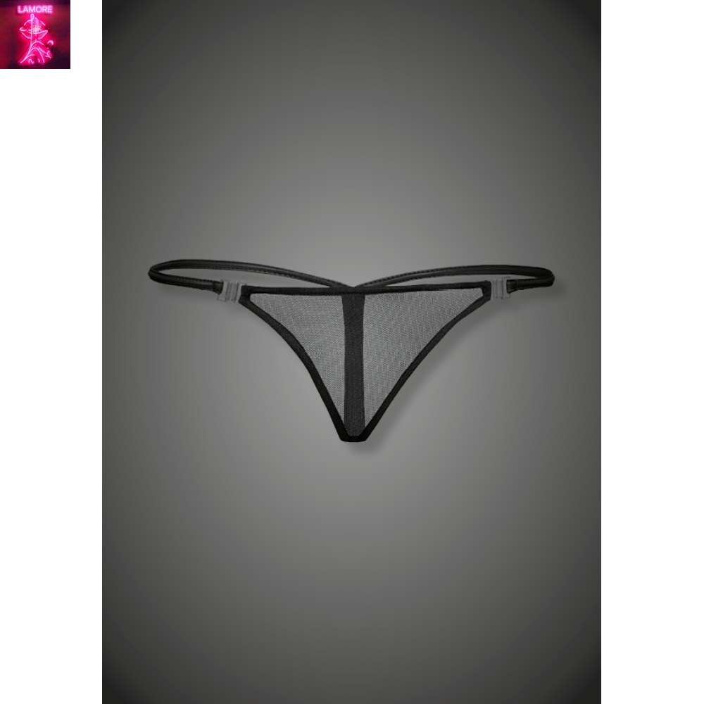 Трусики сітка стрінги з застібками F119 Noir Handmade S, Черный
