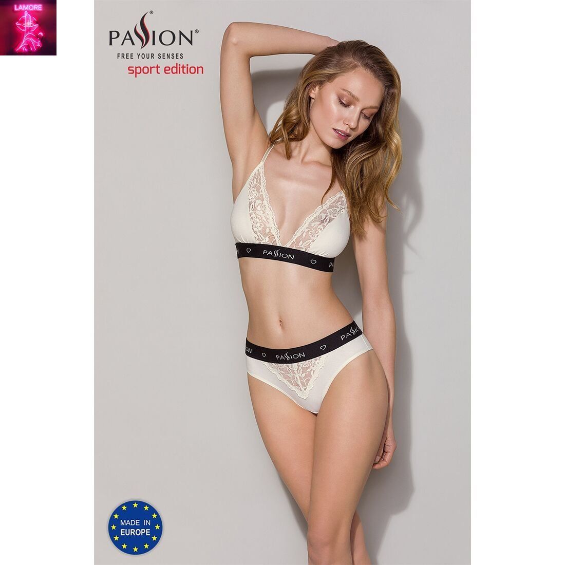 Еластичний топ з мереживом Passion PS001 TOP XL, ecru