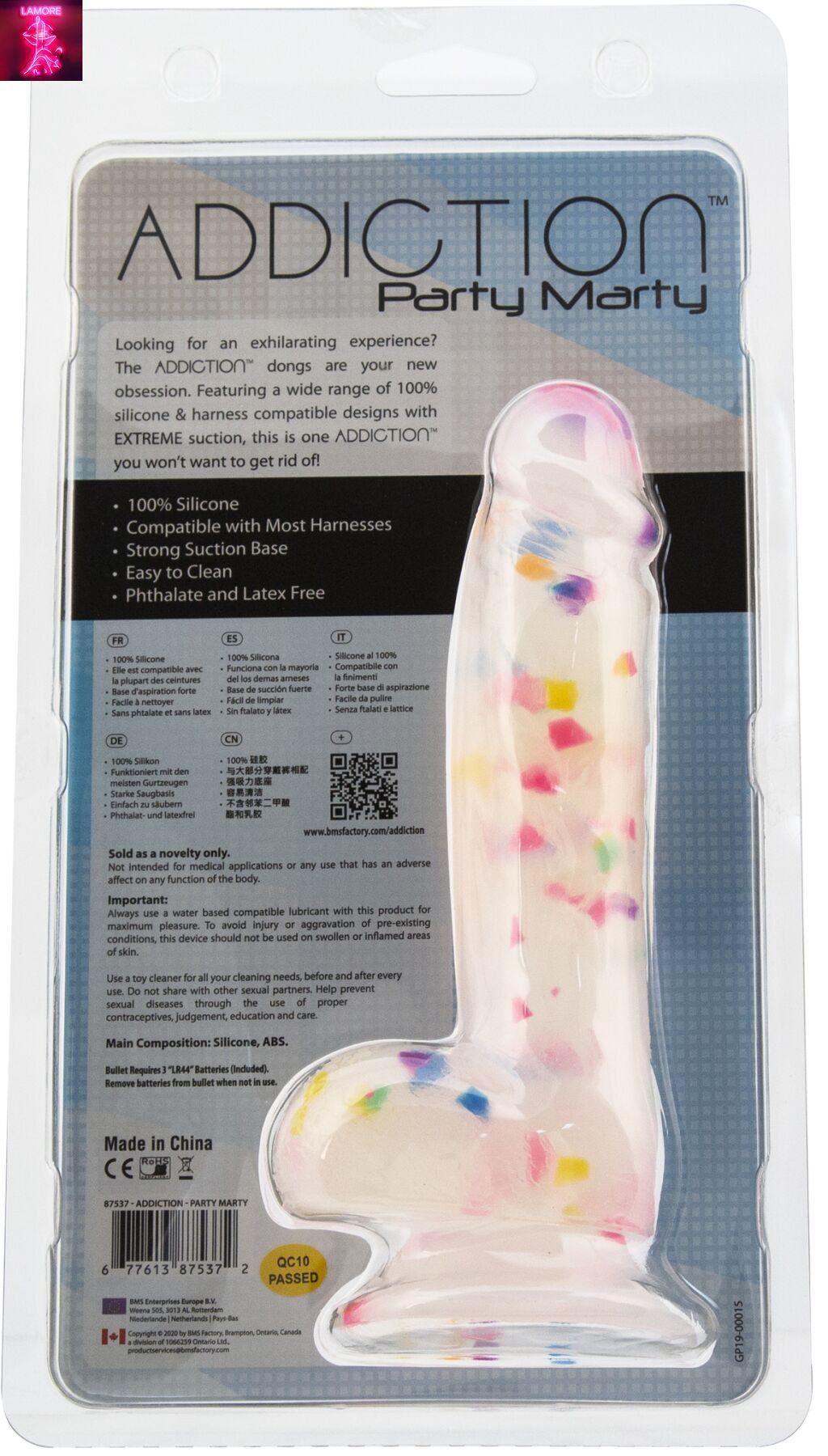 Фалоімітатор з конфетті ADDICTION - PARTY MARTY 7.5&Prime; - FROST & CONFETTI, 19 см, силікон