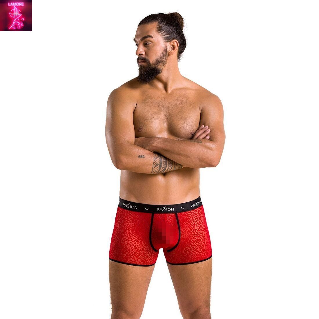 Чоловічі прозорі боксери Passion 046 SHORT PARKER S/M Red, сітка, під леопард