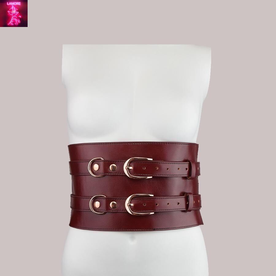 Шкіряний пояс для бондажу Liebe Seele Wine Red Waist Cuff, L Size