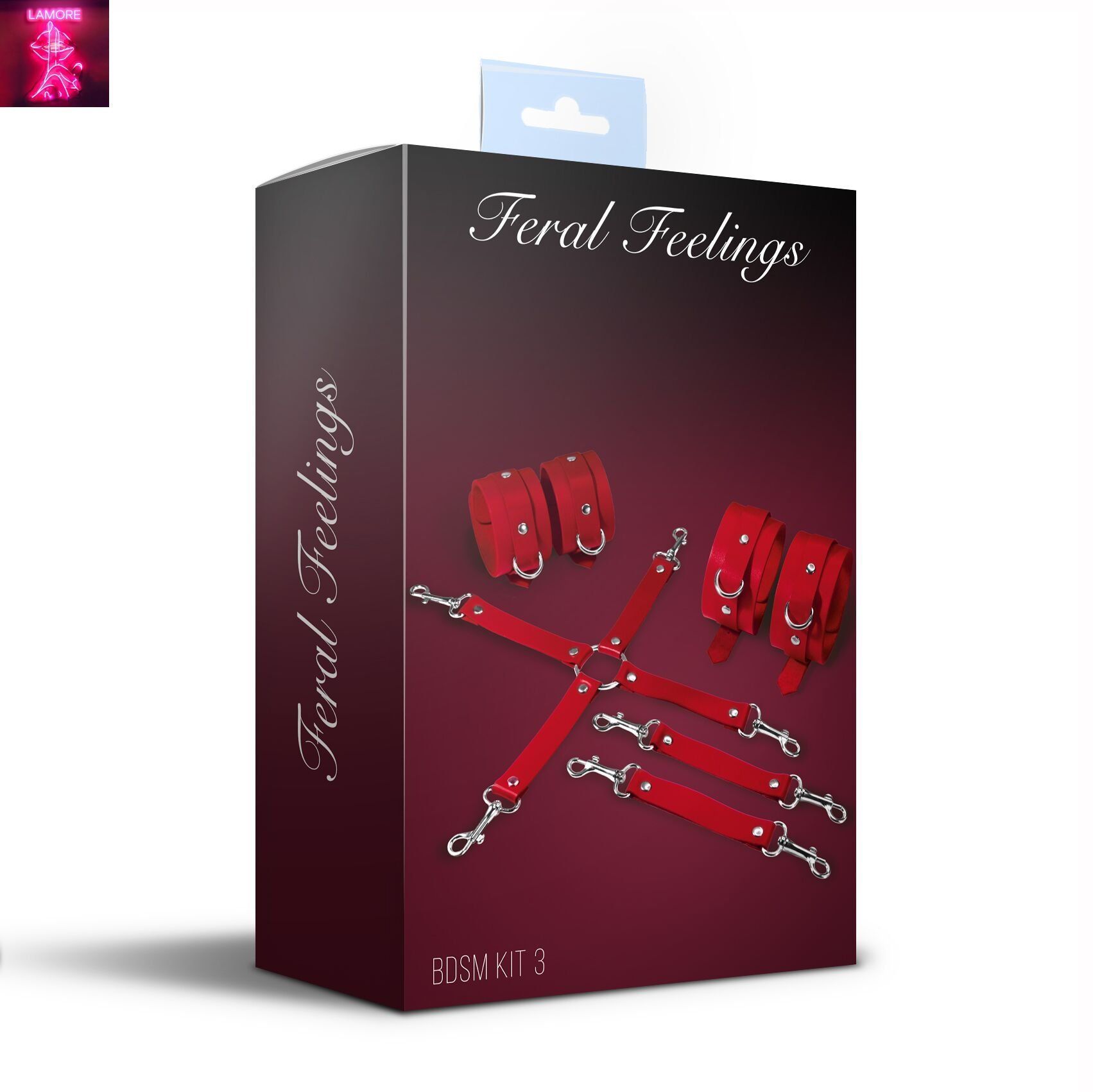 Набір для БДСМ Feral Feelings BDSM Kit 3 Red, наручники, поножі, хрестовина