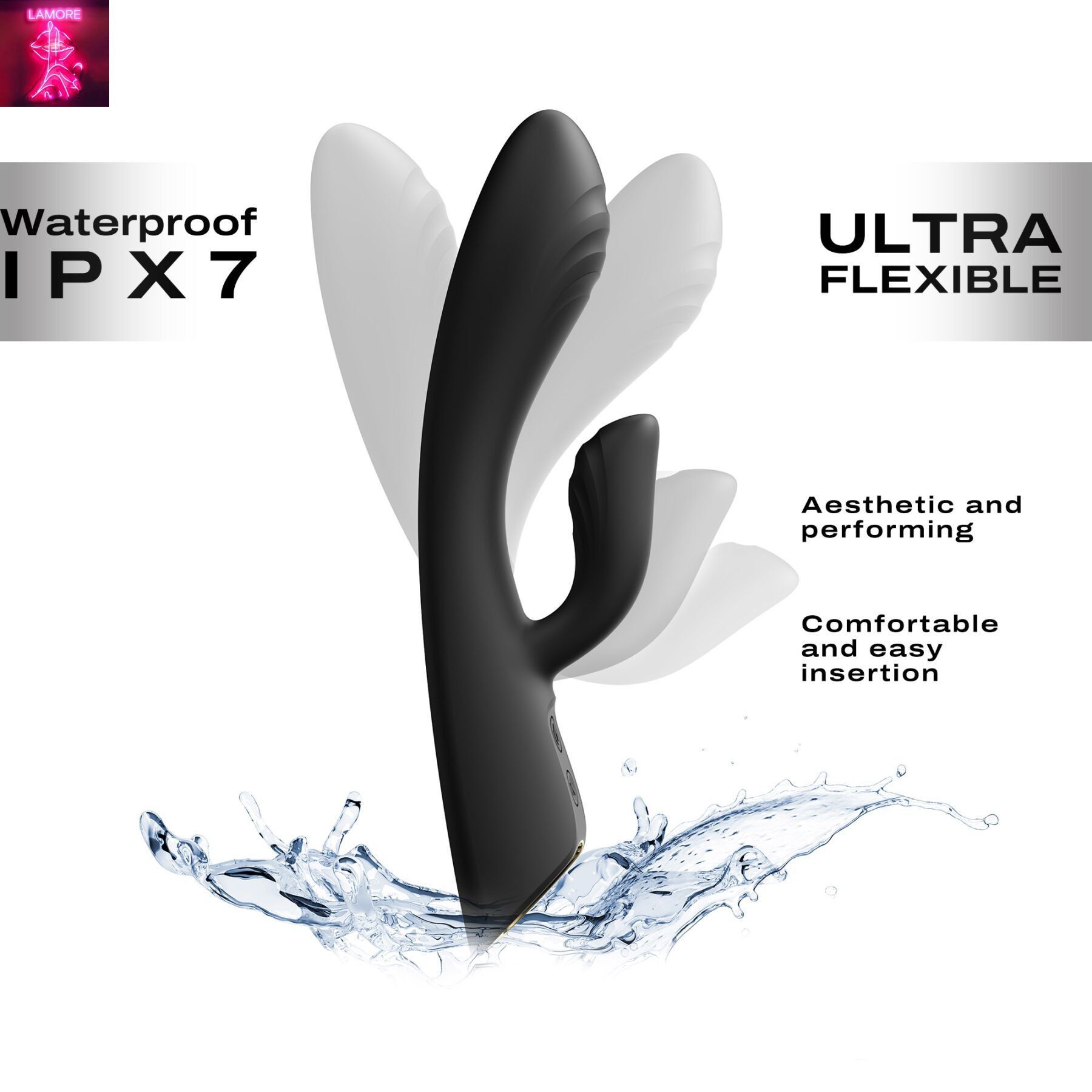 Вібратор-кролик з підігрівом Dorcel FLEXI RABBIT BLACK, гнучкий стовбур