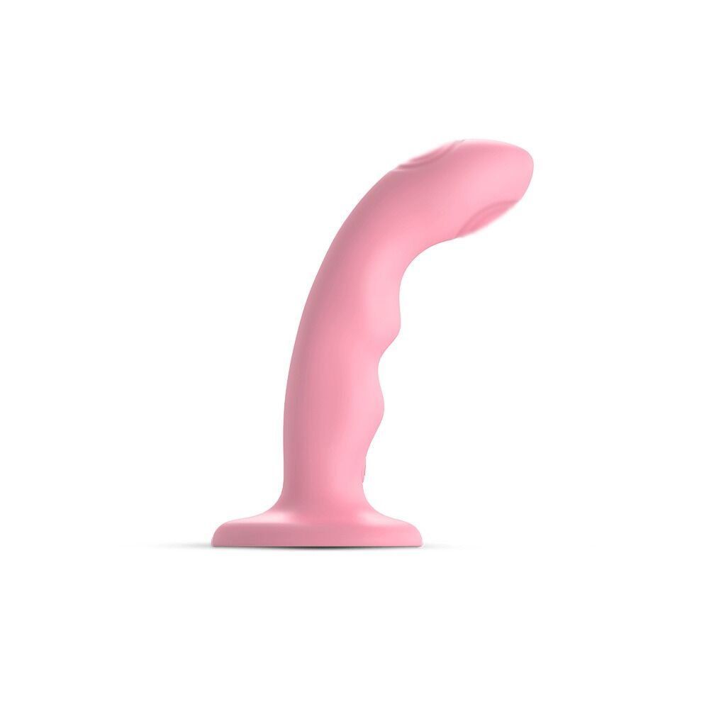 Насадка для страпона з подвійною точковою пульсацією Strap-On-Me TAPPING DILDO WAVE &ndash; CORAL PINK, М