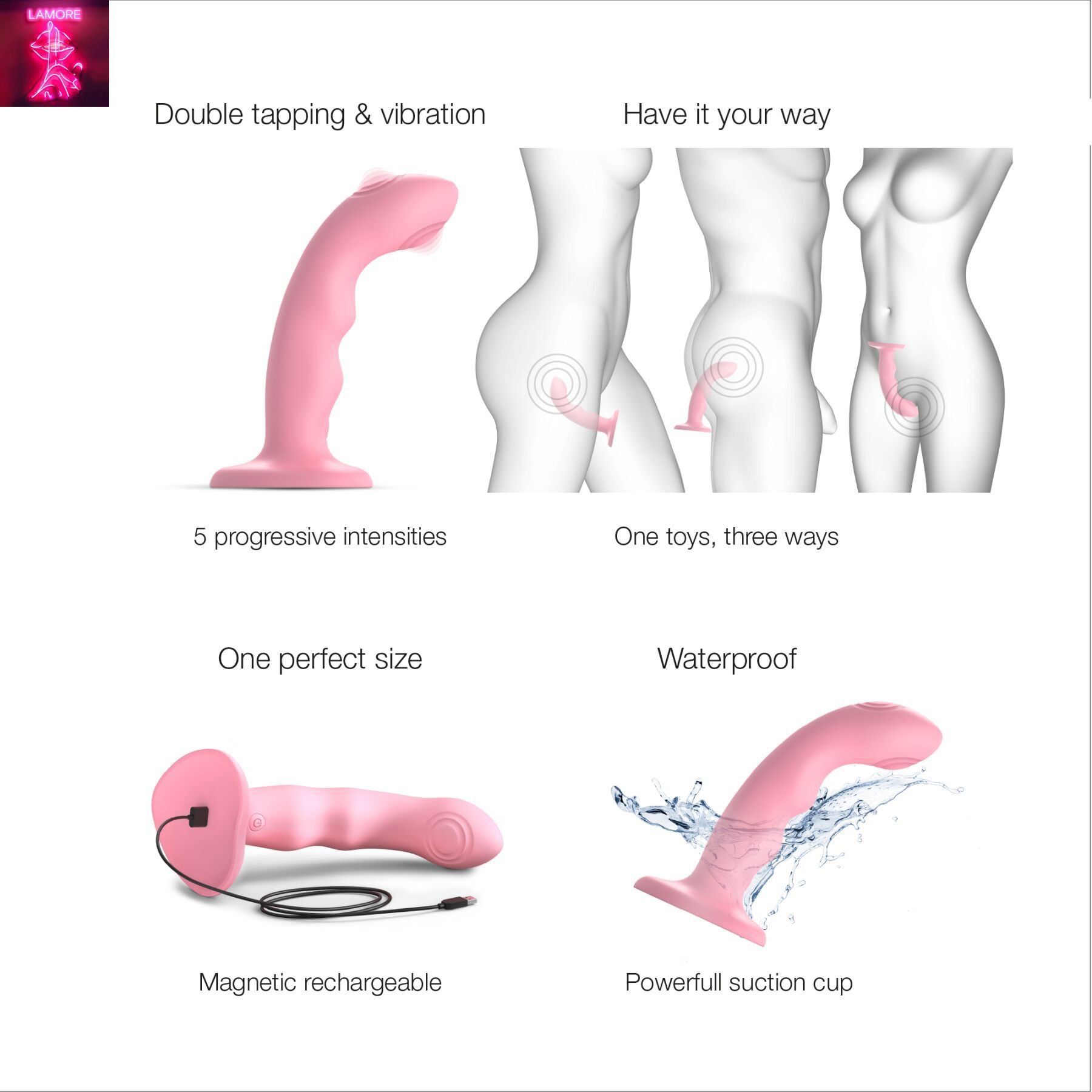 Насадка для страпона з подвійною точковою пульсацією Strap-On-Me TAPPING DILDO WAVE &ndash; CORAL PINK, М