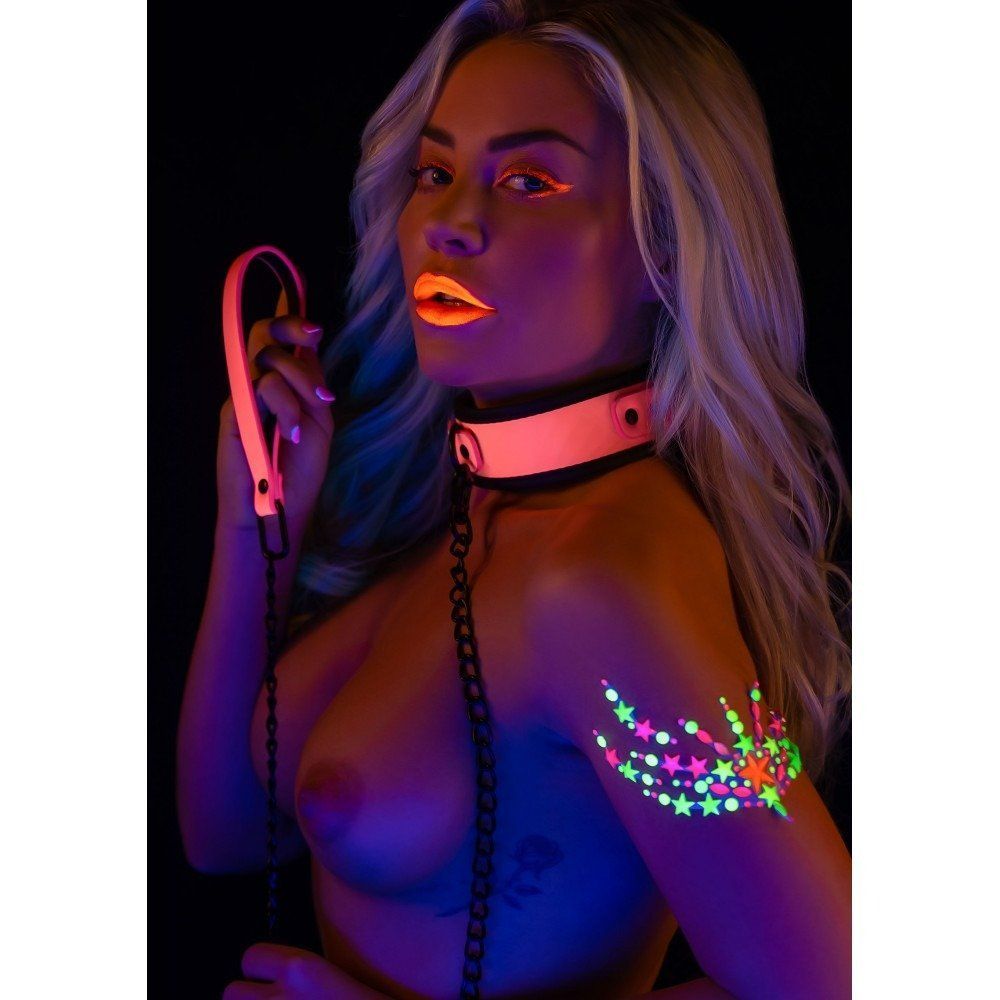 Нашийник з повідцем, що світиться в темряві Taboom Collar and Chain Leash, рожевий