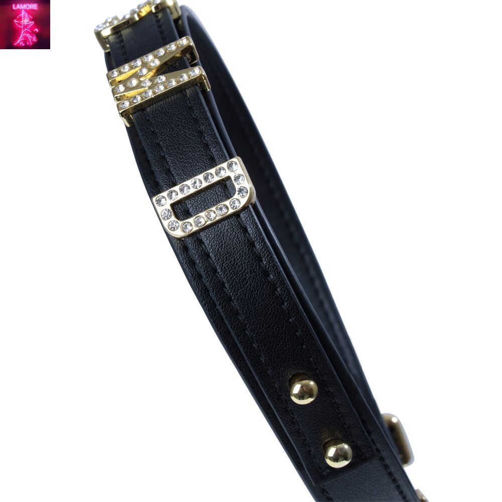 Нашийник LOCKINK Dark DIY Alphabet Collar, чорний, штучна шкіра, букви зі стразами