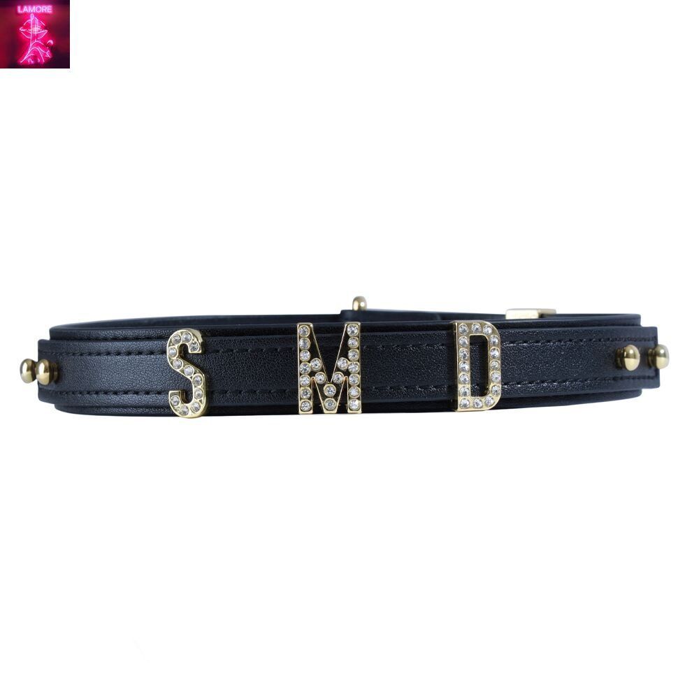 Нашийник LOCKINK Dark DIY Alphabet Collar, чорний, штучна шкіра, букви зі стразами