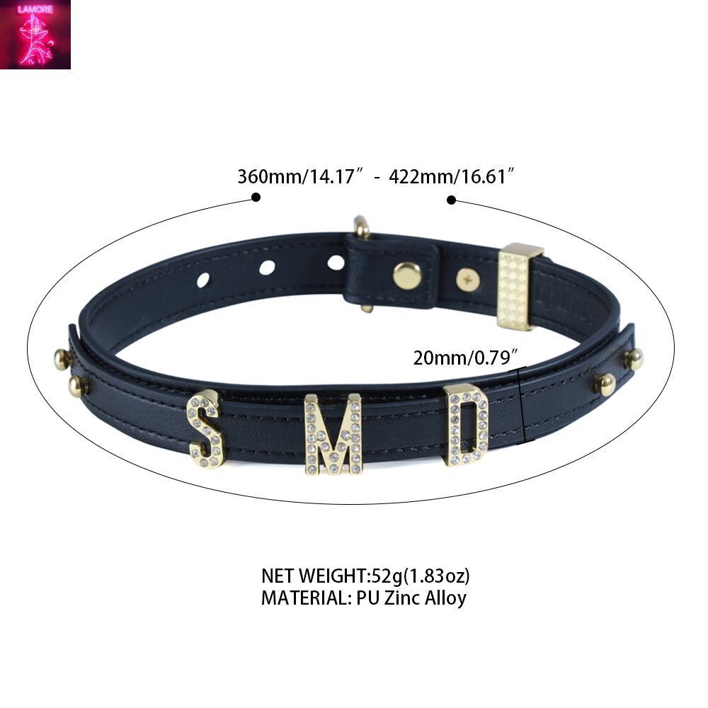 Нашийник LOCKINK Dark DIY Alphabet Collar, чорний, штучна шкіра, букви зі стразами