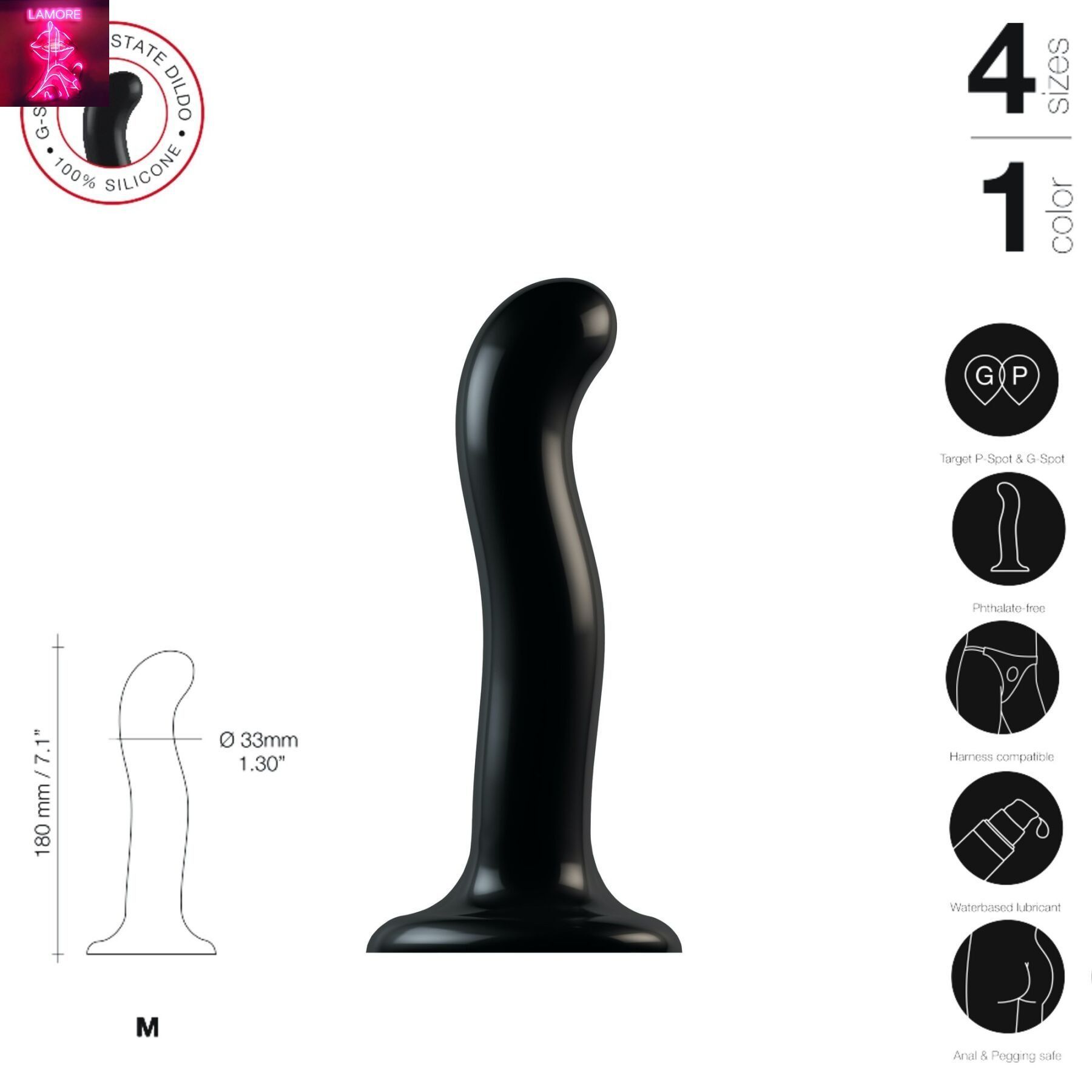 Насадка для страпона Strap-On-Me P&G-Spot Dildo, силикон, размер M