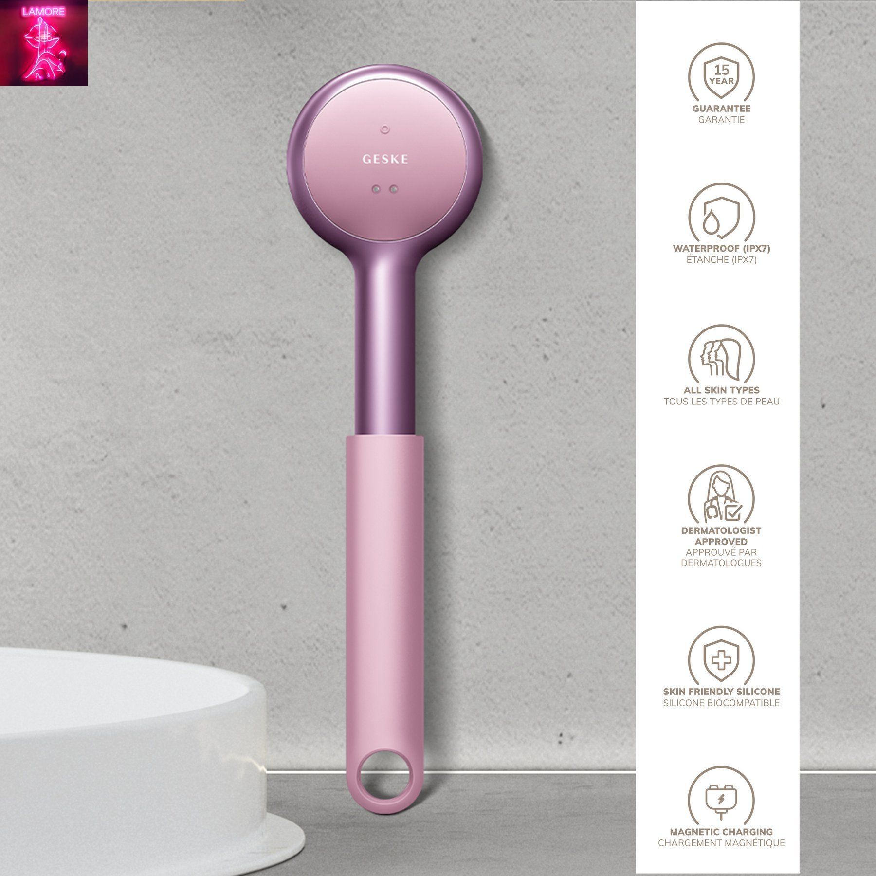 Звукова світлодіодна щітка для всього тіла GESKE Sonic LED Full-Body Brush&Intensive Exfoliator 9в1 pink