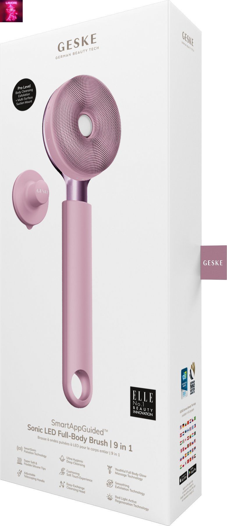 Звукова світлодіодна щітка для всього тіла GESKE Sonic LED Full-Body Brush&Intensive Exfoliator 9в1 pink