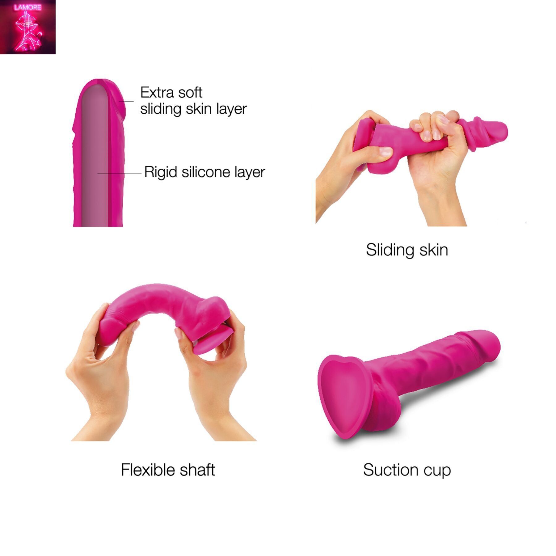 Реалістичний фалоімітатор Strap-On-Me Sliding Skin Realistic Dildo Fuchsia L, ефект рухливої шкіри