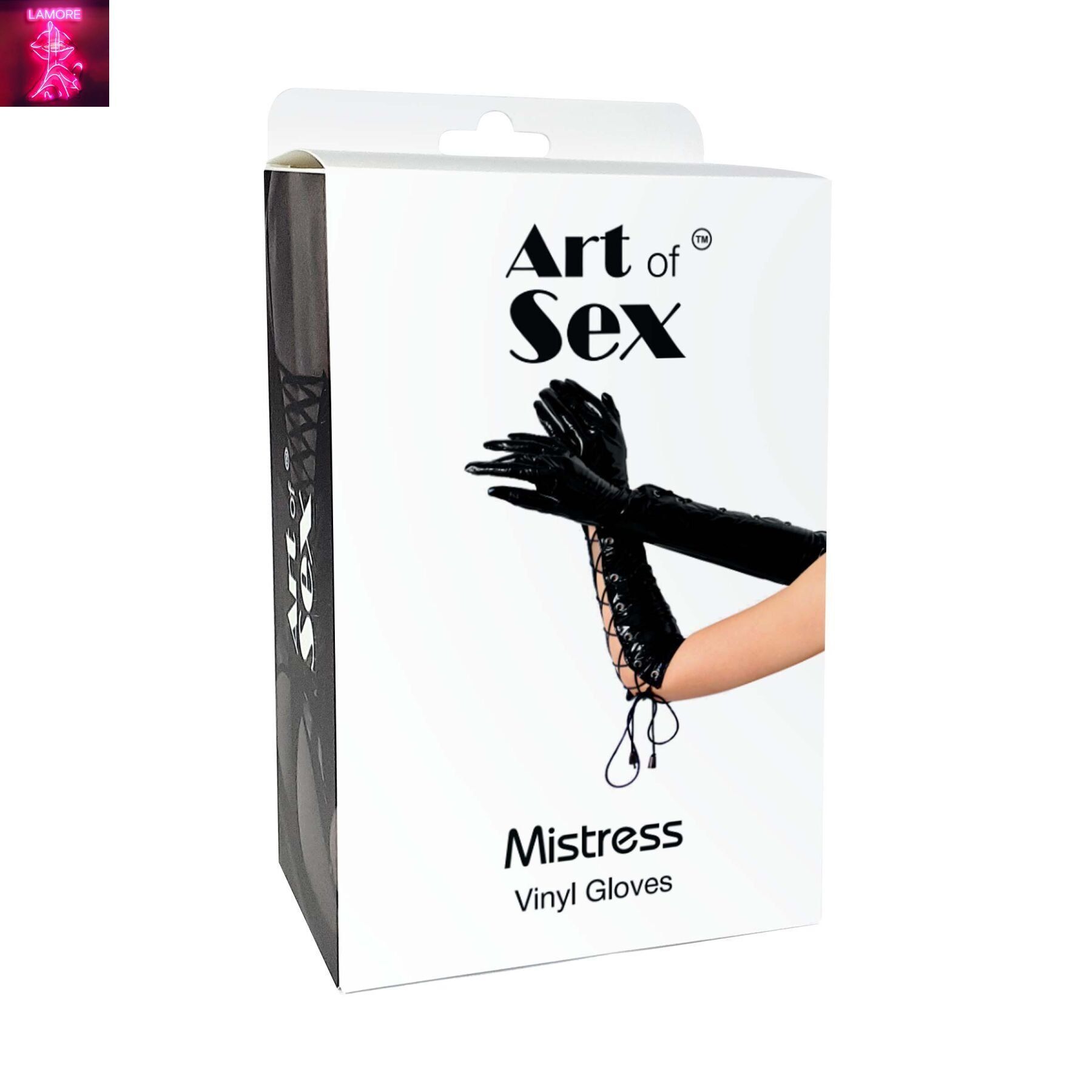 Лаковані рукавички зі шнурівкою Art of Sex - Mistress, чорні з ефектом голограми, розмір L