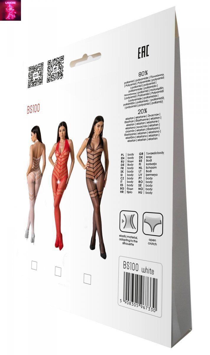 Бодістокінг з плетінням на животику Passion BS100 One Size, white, декоративний шов, з доступом