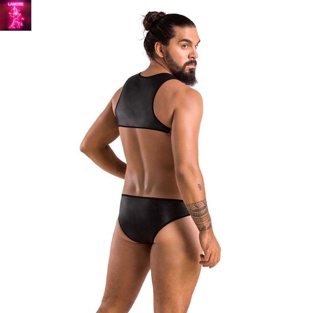 Чоловіче шкіряне боді Passion 056 ADAM XXL/XXXL Black, заклепки