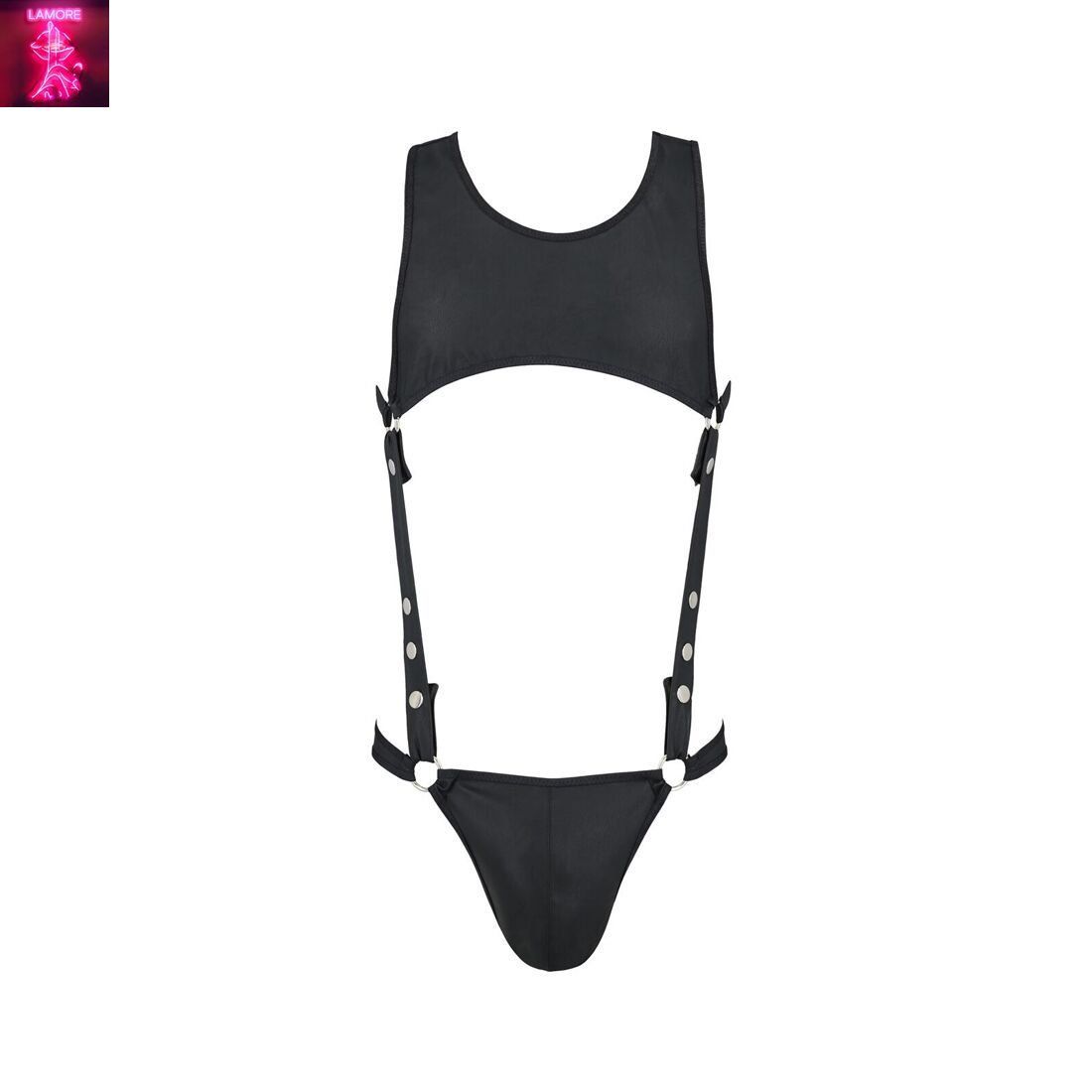 Чоловіче шкіряне боді Passion 056 ADAM XXL/XXXL Black, заклепки