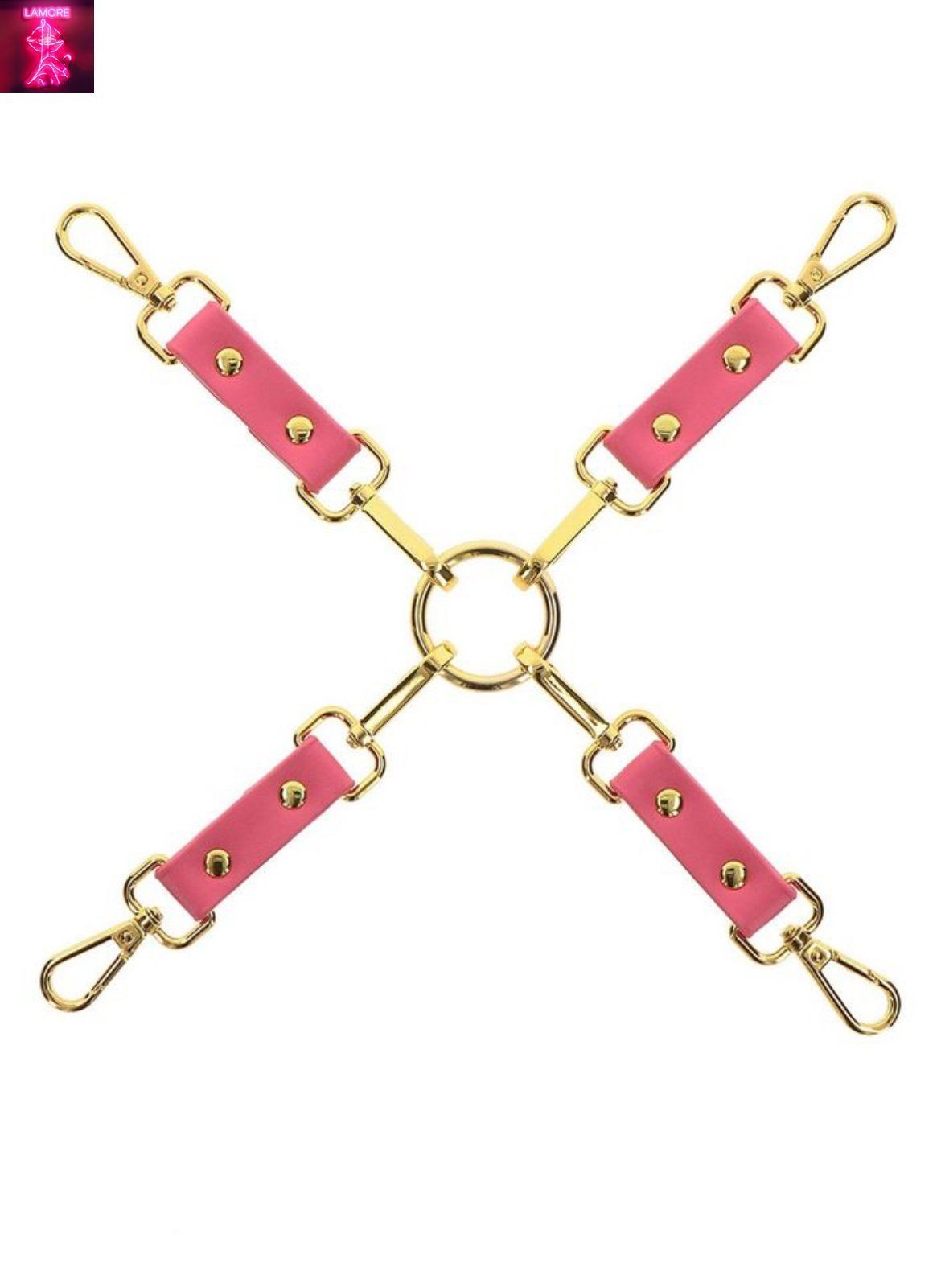 Хрестоподібний фіксатор для бондажу Taboom Malibu Hogtie з карабінами та кільцем, рожевий